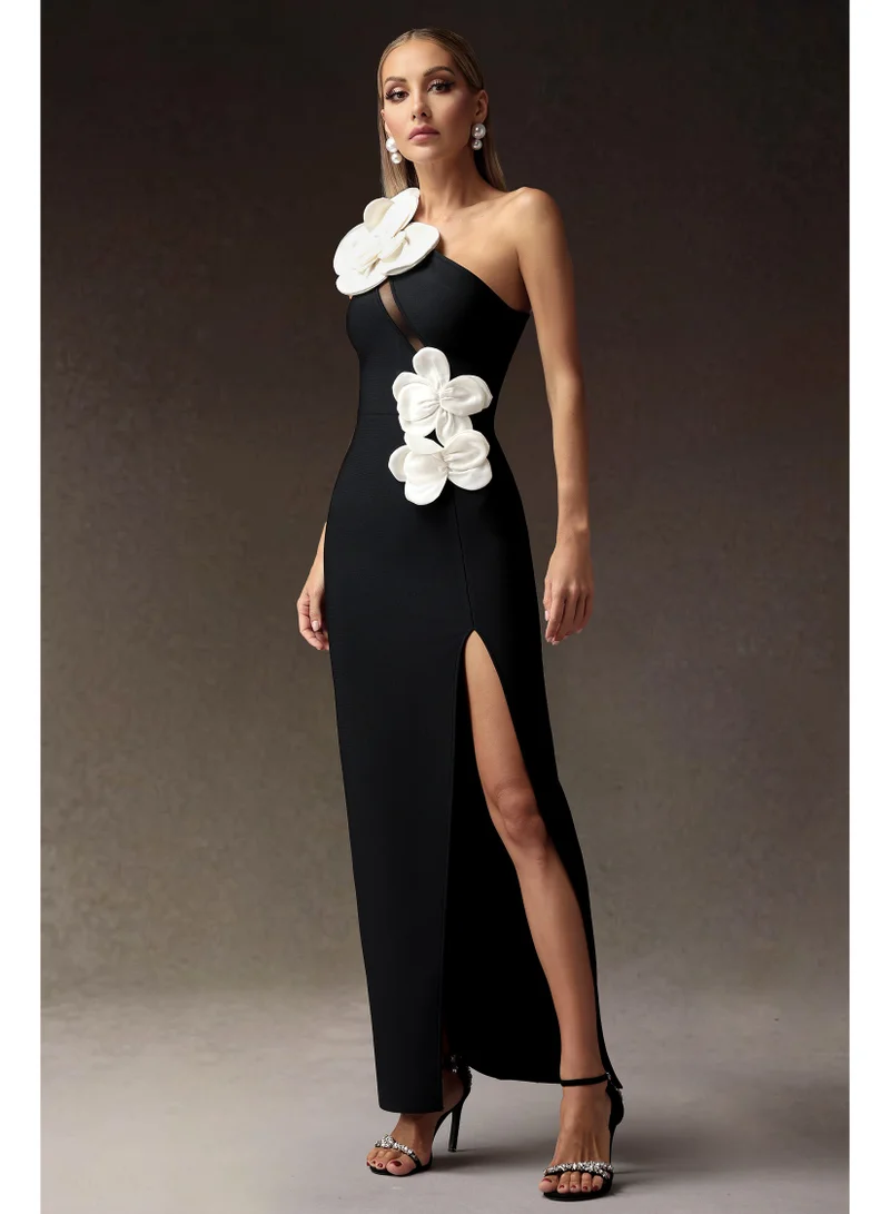 Bella Barnett  Jane Flowers High Slit One Shoulder Bandage Maxi Dress for Women | Best Price UAE